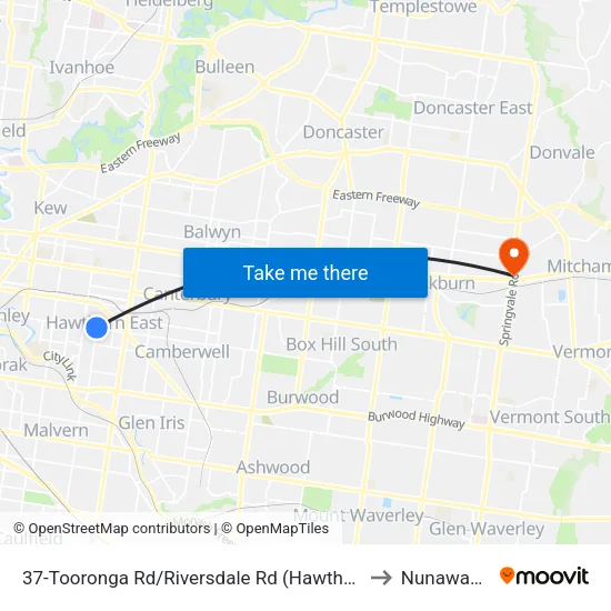 Tooronga Rd/Riversdale Rd #37 to Nunawading map