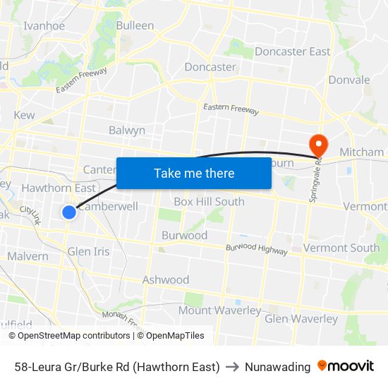 58-Leura Gr/Burke Rd (Hawthorn East) to Nunawading map