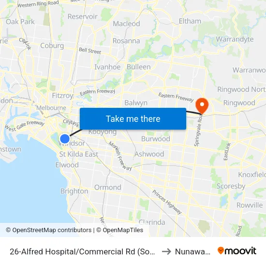 Alfred Hospital/Commercial Rd #26 to Nunawading map