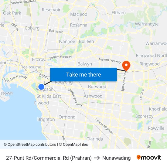 27-Punt Rd/Commercial Rd (Prahran) to Nunawading map