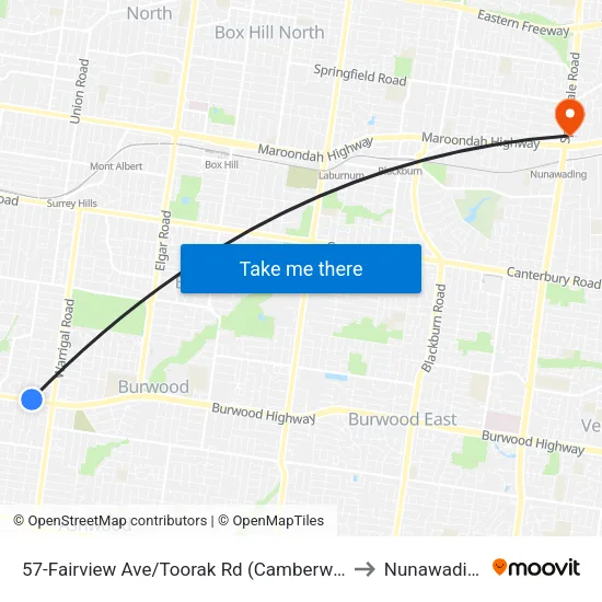 Fairview Ave/Toorak Rd #57 to Nunawading map