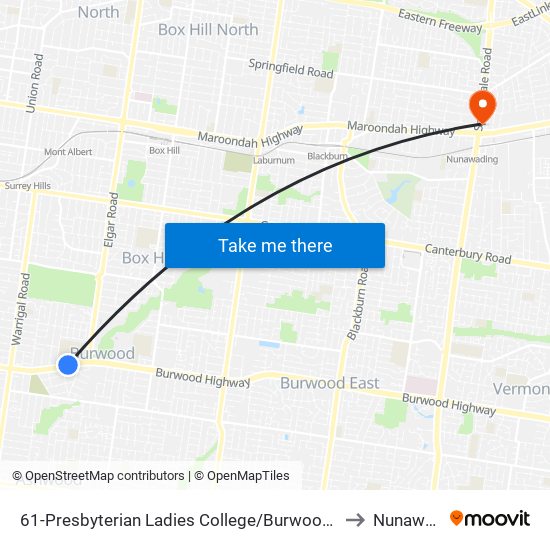 61-Presbyterian Ladies College/Burwood Hwy (Burwood) to Nunawading map