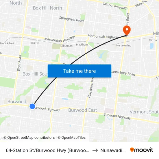 Station St/Burwood Hwy #64 to Nunawading map