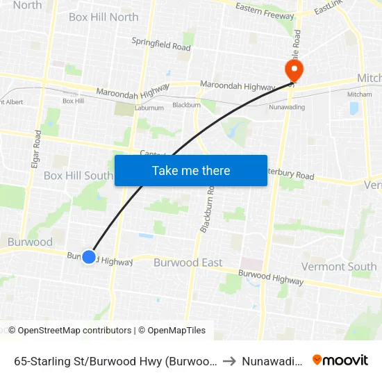 Starling St/Burwood Hwy #65 to Nunawading map
