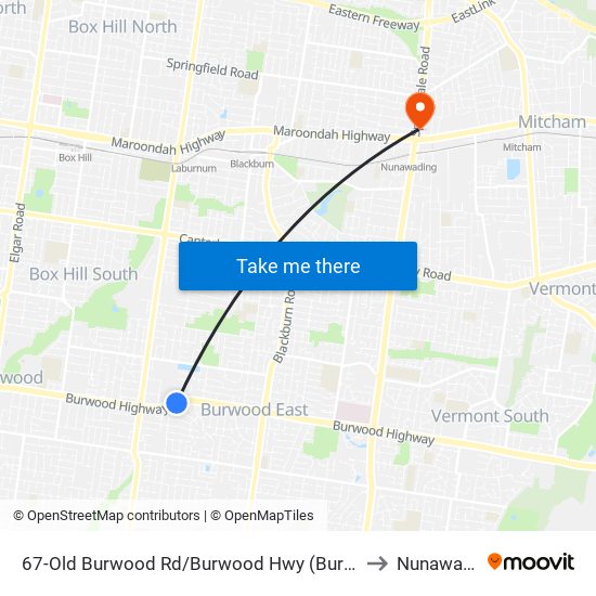 67-Old Burwood Rd/Burwood Hwy (Burwood East) to Nunawading map