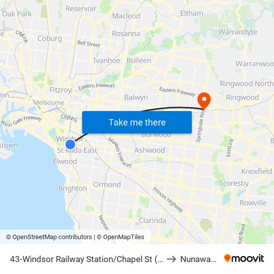 43-Windsor Railway Station/Chapel St (Prahran) to Nunawading map