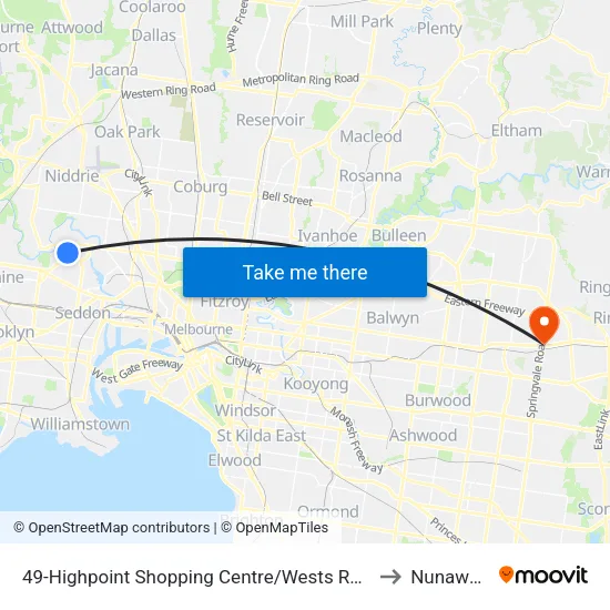 Highpoint Shopping Centre/Wests Rd #49 to Nunawading map