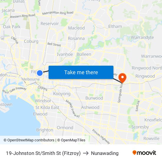 19-Johnston St/Smith St (Fitzroy) to Nunawading map
