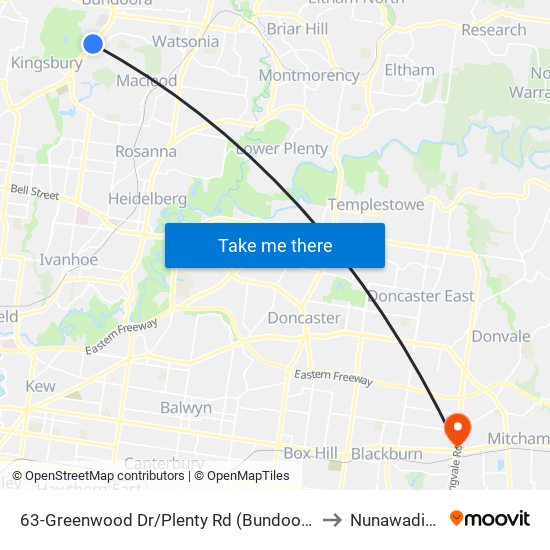 63-Greenwood Dr/Plenty Rd (Bundoora) to Nunawading map