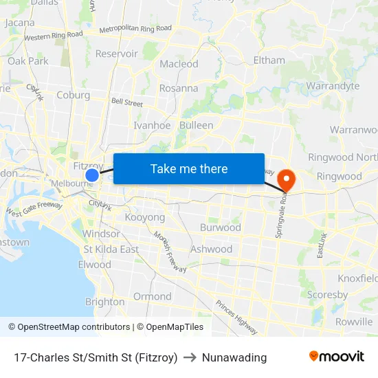 Charles St/Smith St #17 to Nunawading map
