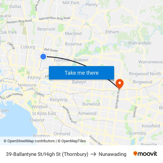 39-Ballantyne St/High St (Thornbury) to Nunawading map