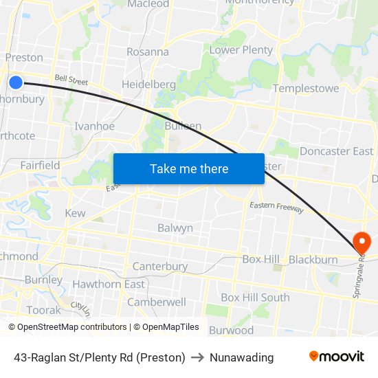 43-Raglan St/Plenty Rd (Preston) to Nunawading map