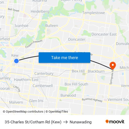 35-Charles St/Cotham Rd (Kew) to Nunawading map