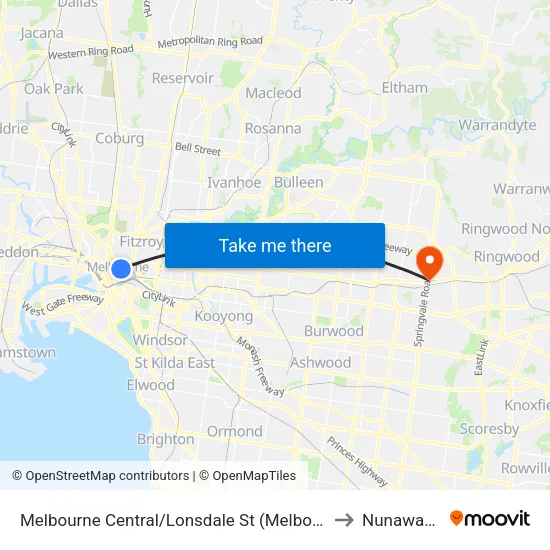 Melbourne Central/Lonsdale St to Nunawading map