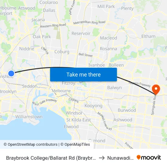 Braybrook College/Ballarat Rd to Nunawading map