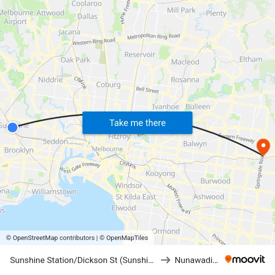 Sunshine Station/Dickson St to Nunawading map