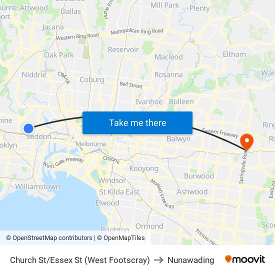 Church St/Essex St (West Footscray) to Nunawading map