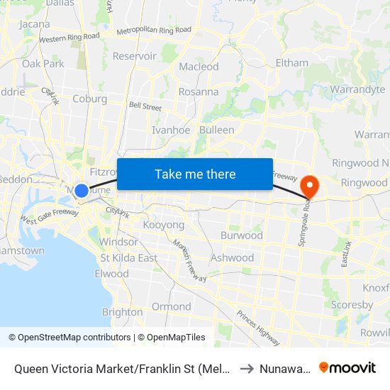 Queen Victoria Market/Franklin St (Melbourne City) to Nunawading map