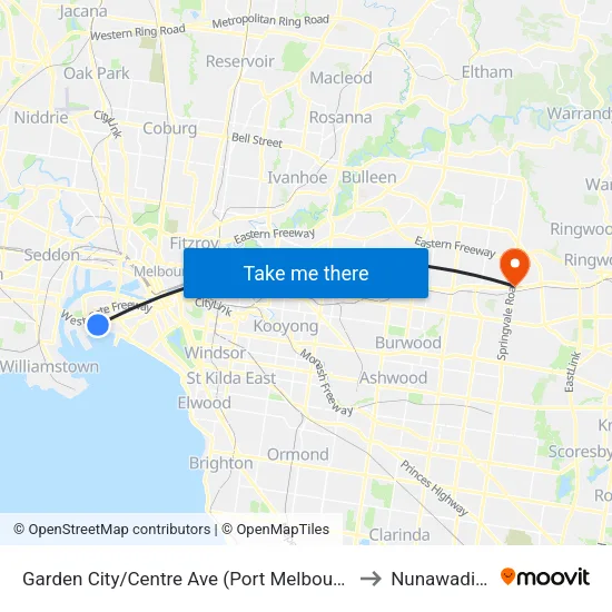Garden City/Centre Ave to Nunawading map