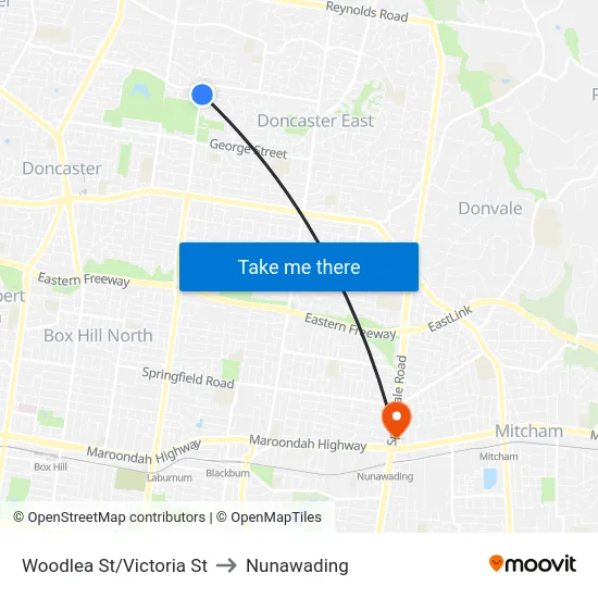 Woodlea St/Victoria St to Nunawading map