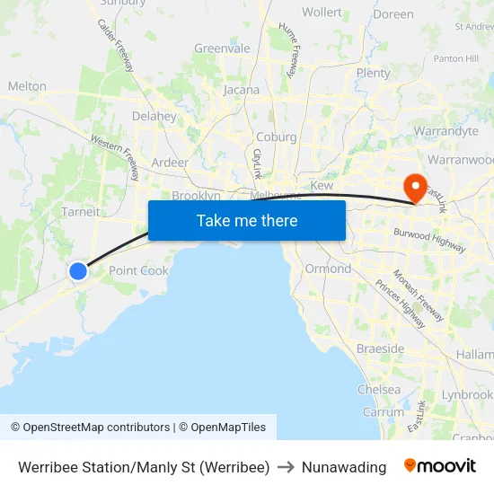 Werribee Station/Manly St to Nunawading map