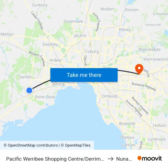 Pacific Werribee Shopping Centre/Derrimut Rd to Nunawading map