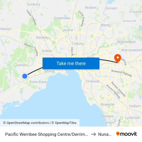 Pacific Werribee Shopping Centre/Derrimut Rd to Nunawading map