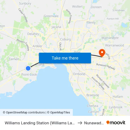 Williams Landing Station to Nunawading map