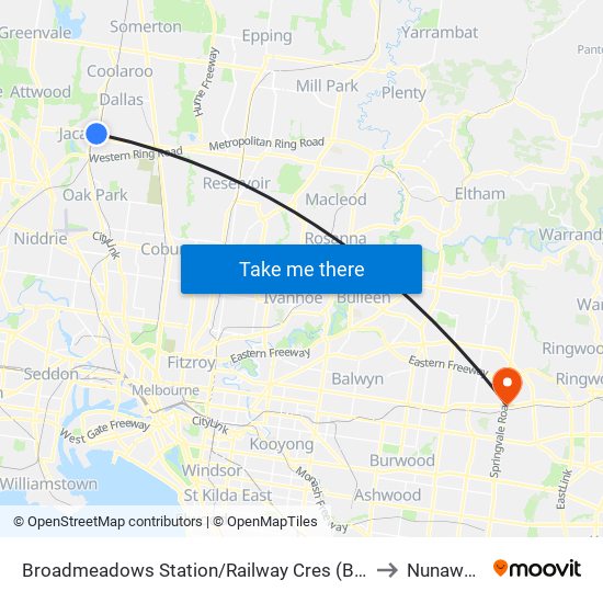 Broadmeadows Station/Railway Cres (Broadmeadows) to Nunawading map