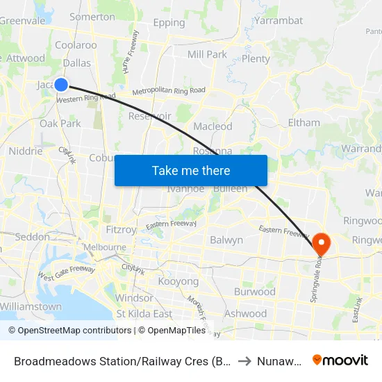 Broadmeadows Station/Railway Cres to Nunawading map
