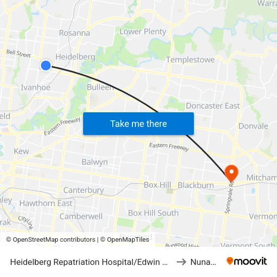 Heidelberg Repatriation Hospital/Edwin St to Nunawading map