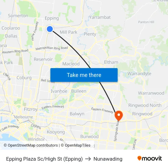 Epping Plaza Sc/High St to Nunawading map