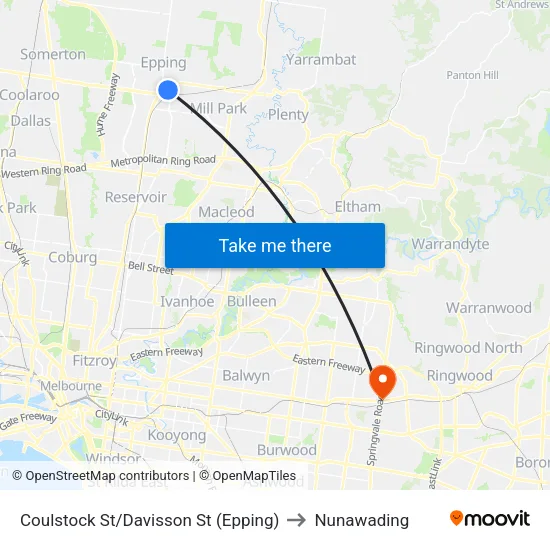 Coulstock St/Davisson St to Nunawading map