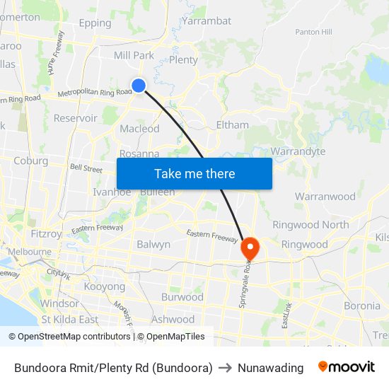 Bundoora Rmit/Plenty Rd (Bundoora) to Nunawading map