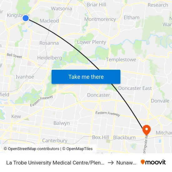 La Trobe University Medical Centre/Plenty Rd to Nunawading map