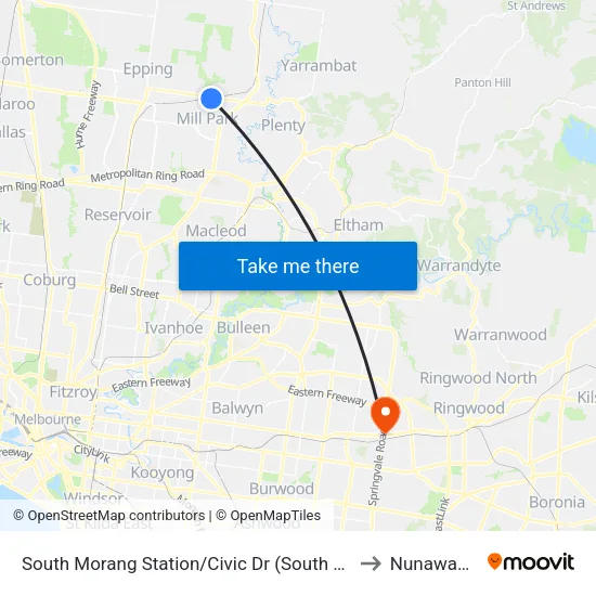 South Morang Station/Civic Dr to Nunawading map