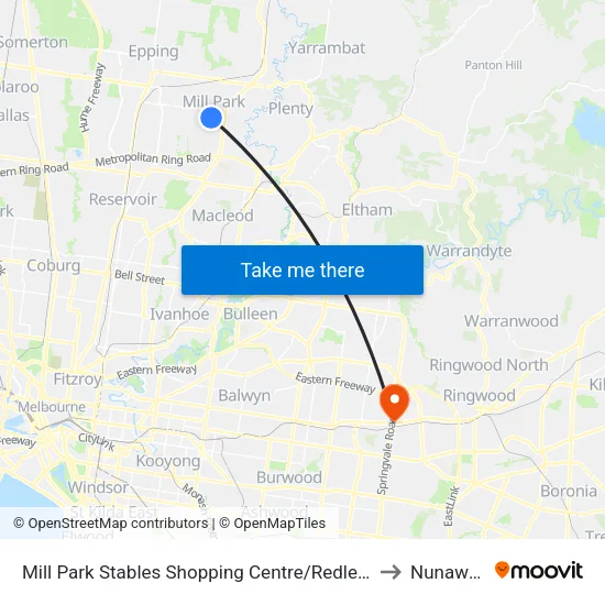 Mill Park Stables Shopping Centre/Redleap Ave to Nunawading map