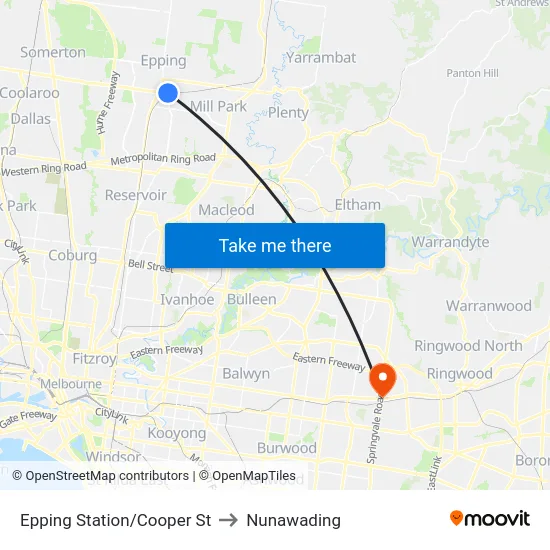 Epping Station/Cooper St to Nunawading map