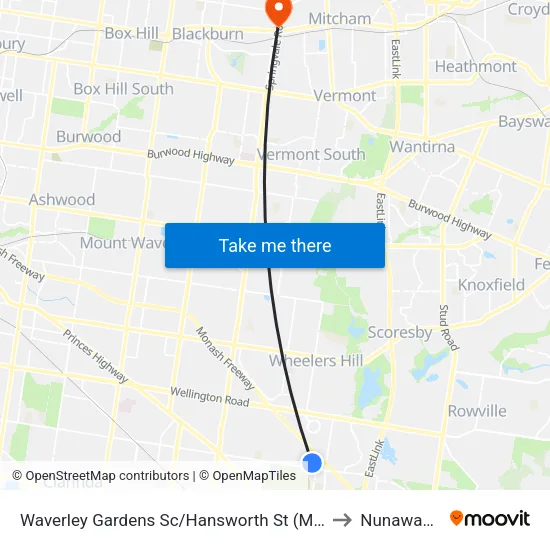 Waverley Gardens Sc/Hansworth St to Nunawading map
