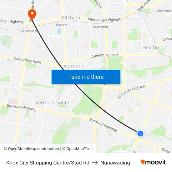 Knox City Shopping Centre/Stud Rd to Nunawading map