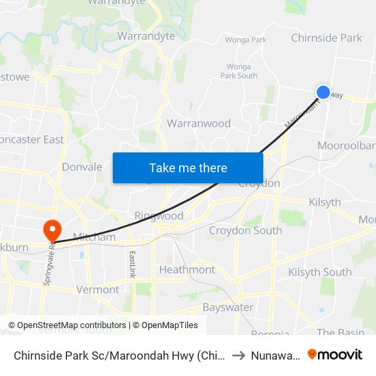 Chirnside Park Sc/Maroondah Hwy (Chirnside Park) to Nunawading map