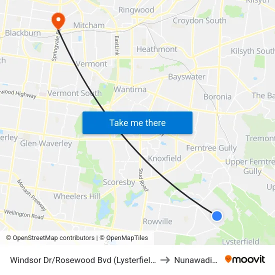 Windsor Dr/Rosewood Bvd to Nunawading map