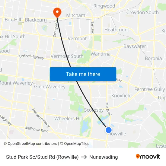 Stud Park Sc/Stud Rd to Nunawading map