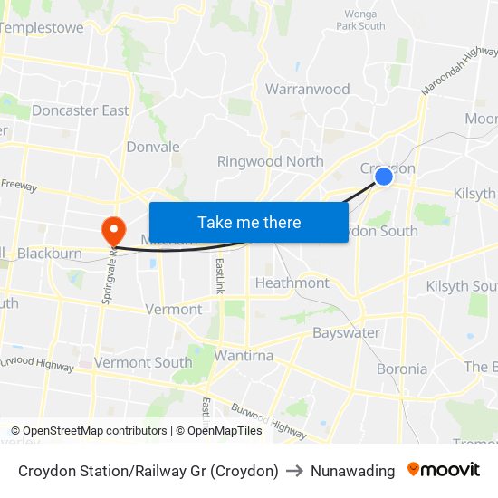 Croydon Station/Railway Gr (Croydon) to Nunawading map