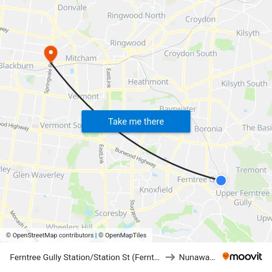 Ferntree Gully Station/Station St to Nunawading map