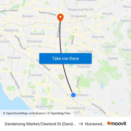 Dandenong Market/Cleeland St to Nunawading map