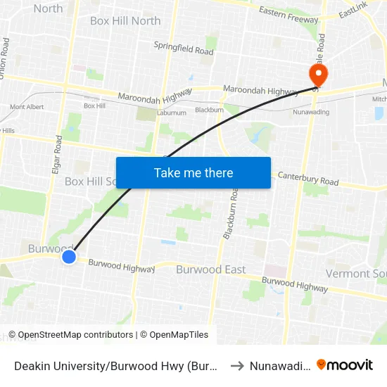Deakin University/Burwood Hwy to Nunawading map