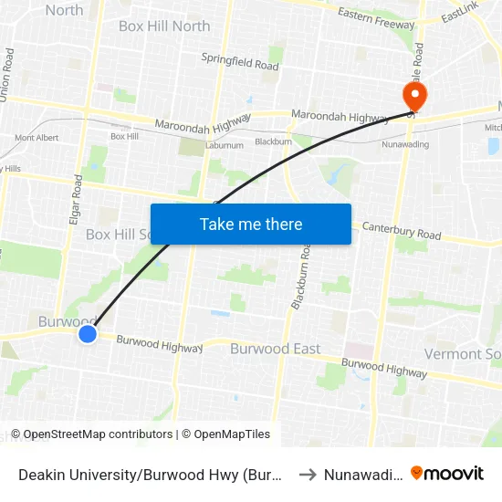 Deakin University/Burwood Hwy to Nunawading map