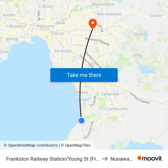 Frankston Railway Station/Young St to Nunawading map