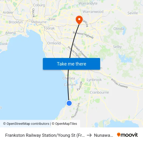 Frankston Railway Station/Young St to Nunawading map